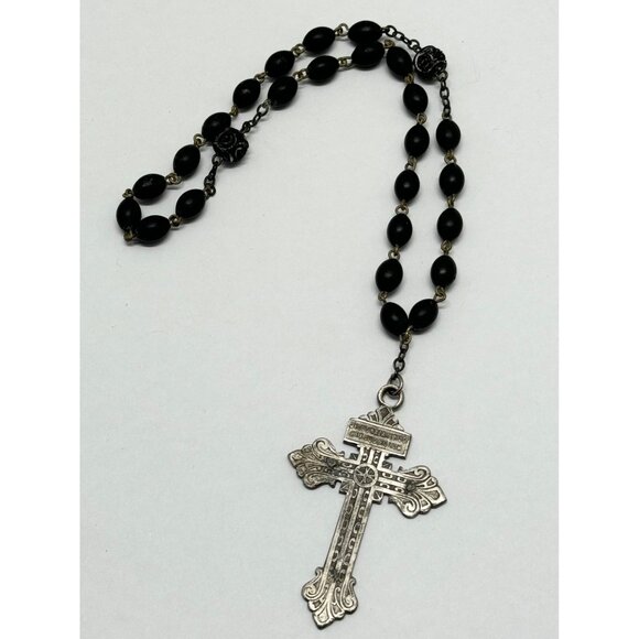 Vintage black chaplet beaded rosary - Picture 1 of 6